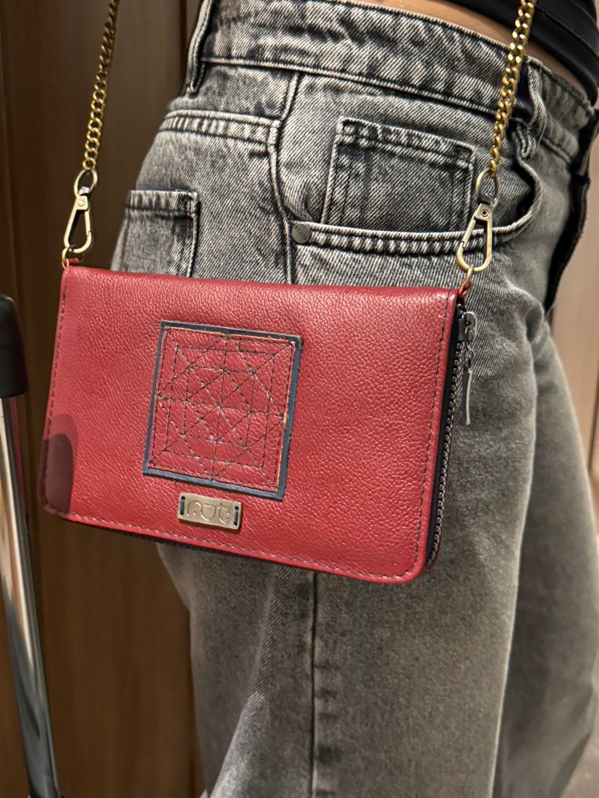 Red Convertible Leather Purse